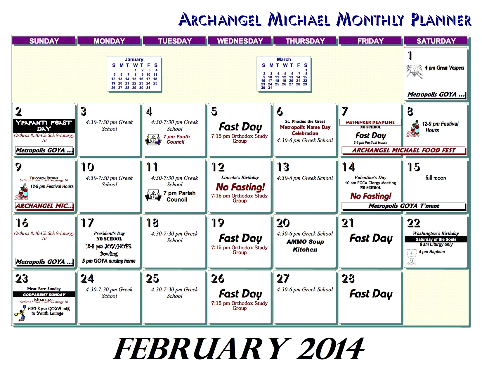 Archangel Michael Greek Orthodox Church Parish Calendar